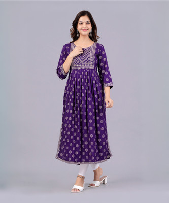 NEW4U Women Embroidered Trail Cut Kurta(Purple)