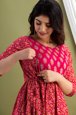 ARKAVYA Women Printed Anarkali Kurta(Pink)
