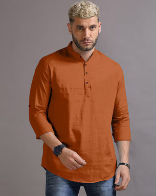 S KUADA Men Solid Straight Kurta(Brown)