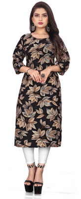 zindora Women Printed Straight Kurta(Beige, Black)