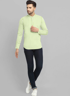 AMOUS Men Striped A-line Kurta(Green)