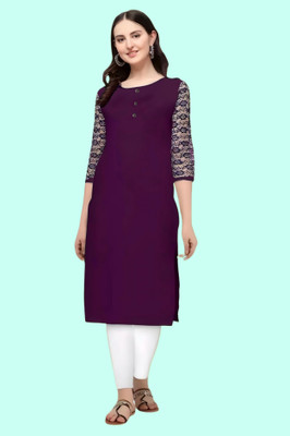 HouseOfCommon Women Self Design Straight Kurta(Purple)