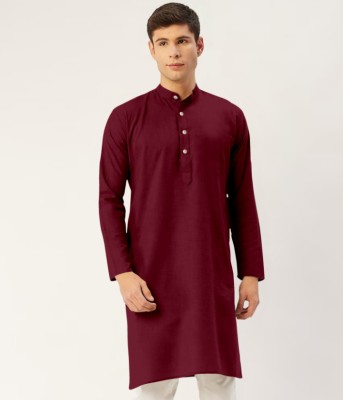 HouseOfCommon Men Solid Straight Kurta(Maroon)