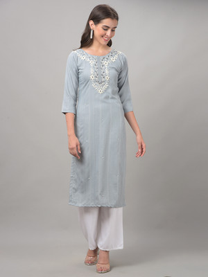 Dollar Missy Women Self Design Straight Kurta(Grey)