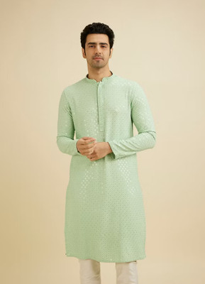 Metro Traders Men Abstract Straight Kurta(Green)