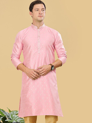 ANOUK Men Abstract Straight Kurta(Pink)