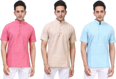 Kavita Fasion Men Solid Straight Kurta(Light Blue, Pink, Beige)
