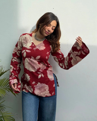 SARA Women Floral Print, Printed Straight Kurta(Maroon)