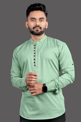 SPOQUE Men Solid Straight Kurta(Light Green)