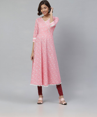 Yash Gallery Women Printed Anarkali Kurta(Pink)