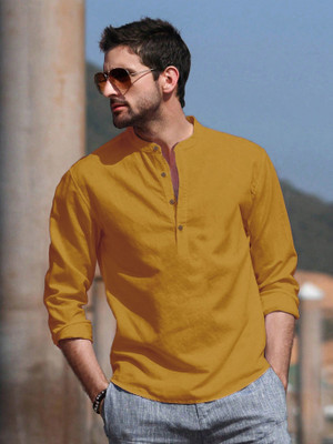 ANOUK Men Solid Straight Kurta(Yellow)