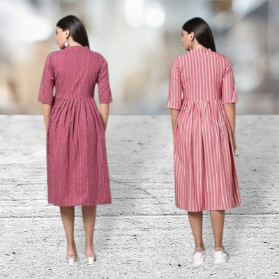 Houseofcommonk Women Striped Anarkali Kurta(Multicolor)