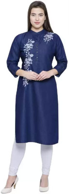 kc fashion Women Solid Straight Kurta(Blue)