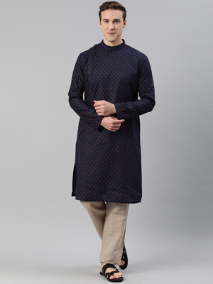 Manthan Men Printed Straight Kurta(Blue)