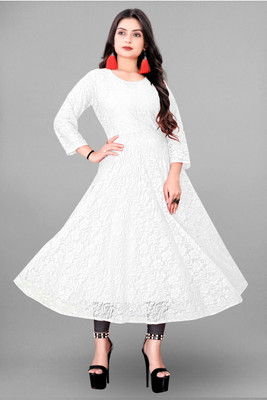 Shree Guru Fashion Mart Women Embroidered Anarkali Kurta(White)
