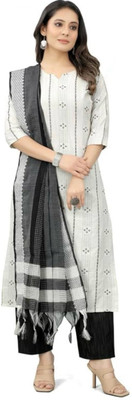 Maharaja textile Women Printed A-line Kurta(White, Black)