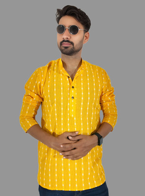 LADSLOOM Men Striped Straight Kurta(Yellow)