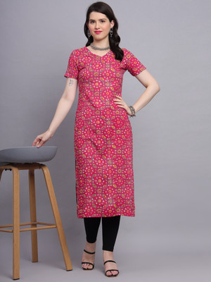NYPA Women Printed Straight Kurta(Blue)