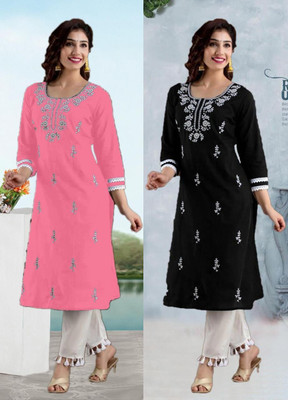 SISTO Women Chikan Embroidery A-line Kurta(Multicolor)