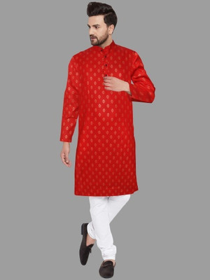 VILLAIN Men Printed A-line Kurta(Red)