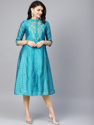 Juniper Women Embellished Anarkali Kurta(Blue)