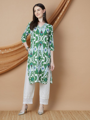 Melange by Lifestyle Women Printed Straight Kurta(Green)
