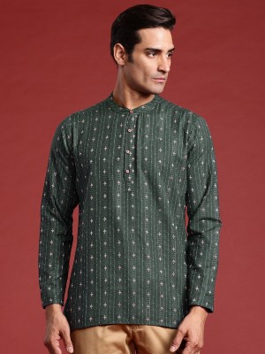 ANOUK Men Woven Design Straight Kurta(Green)