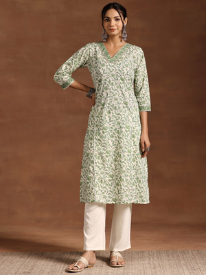 LIBAS Women Printed Straight Kurta(Green)
