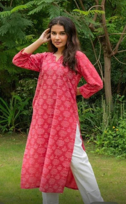 AANJANEYA FASHION Women Printed A-line Kurta(Pink)