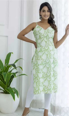 Laxmi Fab Tex Women Printed Straight Kurta(Light Green)