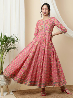 Sa Rasa Women Printed Anarkali Kurta(Multicolor)