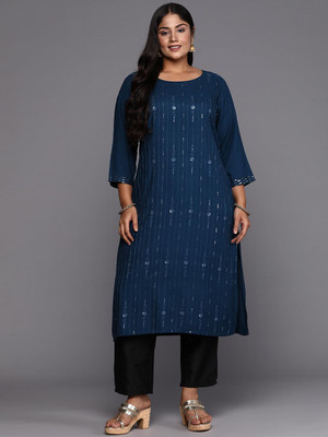 Elegant Creation Women Self Design Straight Kurta(Light Blue)