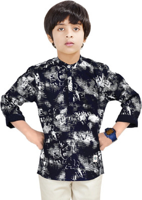 MADE IN THE SHADE Boys Printed Straight Kurta(Dark Blue, White)
