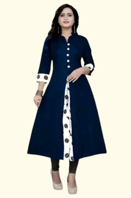Texpa Fashion Women Striped A-line Kurta(Dark Blue)