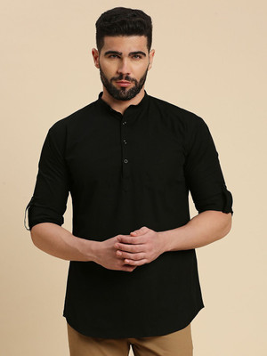 Rajubhai Hargovindas Men Solid Straight Kurta(Black)