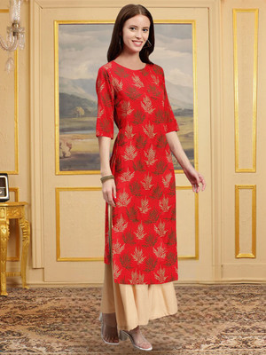EthnicBasket Women Printed A-line Kurta(Orange)