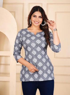 GURUFASHIONS Women Printed Straight Kurta(Grey)