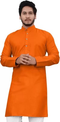 DHASU TRENDZ Men Solid Straight Kurta(Orange)