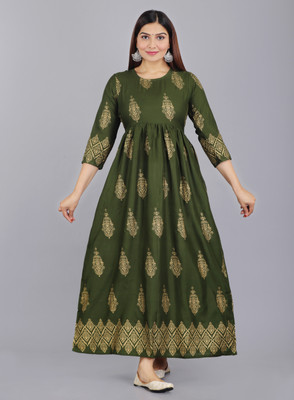 TARUBI Women Printed Anarkali Kurta(Green)