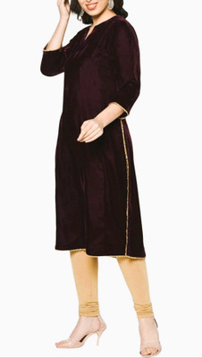 Garima Fashion Women Self Design Straight Kurta(Brown)