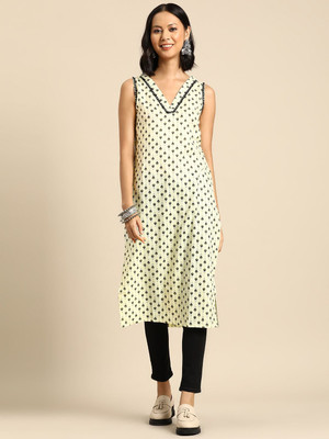 Sangria Women Floral Print Straight Kurta(Green)