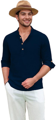 VIMASUTI Men Solid Straight Kurta(Dark Blue)