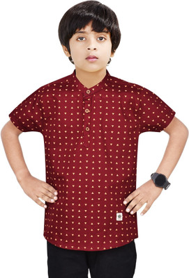MADE IN THE SHADE Boys Printed Straight Kurta(Maroon)