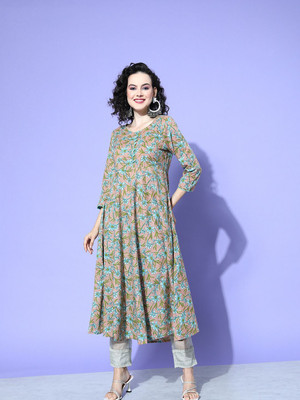 all about you Women Printed A-line Kurta(Beige, Blue, Green)