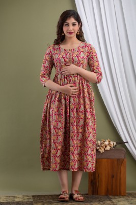 Fashion Rush Women Printed A-line Kurta(Pink)