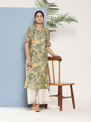 LIBAS Women Printed Straight Kurta(Green)