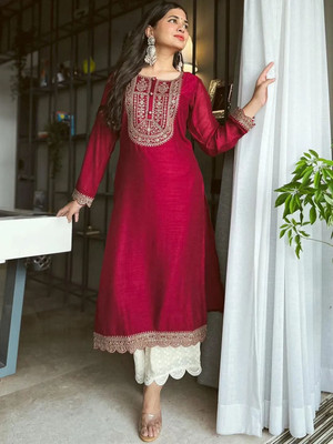 NARACHI TEXWORLD Women Embroidered Straight Kurta(Yellow)