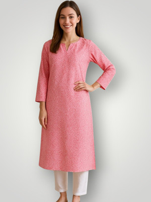 HindustaniLihaj Women Printed Straight Kurta(Pink)