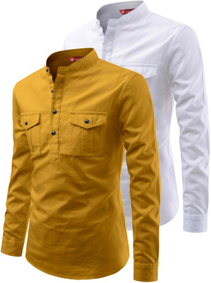 Yugnik Men Solid A-line Kurta(Yellow)