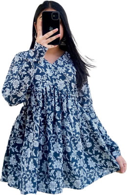 New RJP Craft Women Floral Print Flared Kurta(Green)